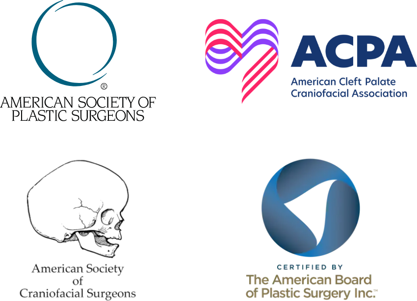 Dr. Blagg's credential logos including American Society of Plastic Surgeons, American Cleft Palate Craniofacial Association, American Society of Craniofacial Surgeons, & The American Board of Plastic Surgery Inc
