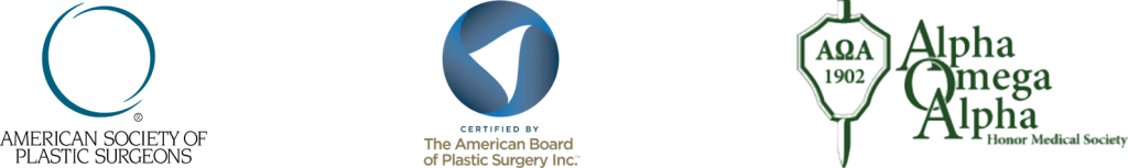 Dr. Mehta's credential logos including American Society of Plastic Surgery, The American Board of Plastic Surgery, & Alpha Omega Alpha