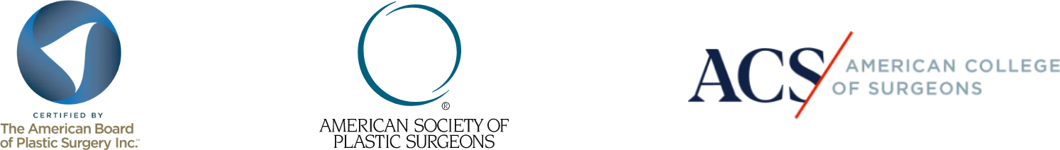 Dr. White's credential logos including The American Board of Plastic Surgery Inc, American Society of Plastic Surgeons, & American College of Surgeons